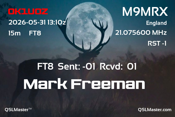 QSL Master Card for M9MRX QSO with OK1UOZ