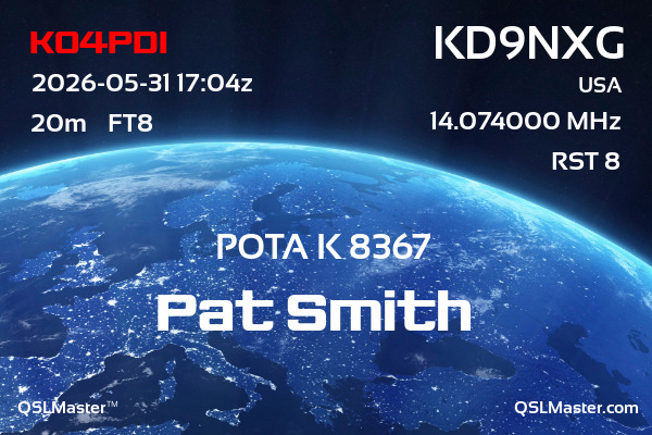 QSL Master Card for KD9NXG QSO with KO4PDI