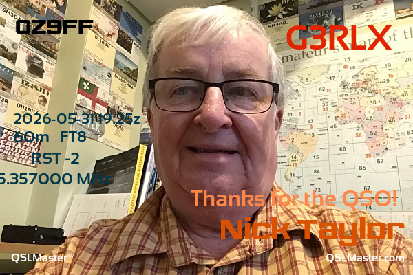 QSL Master Card for G3RLX QSO with OZ9FF
