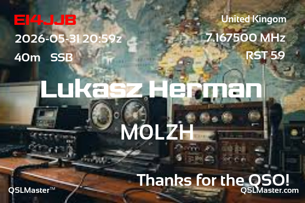 QSL Master Card for M0LZH QSO with EI4JJB