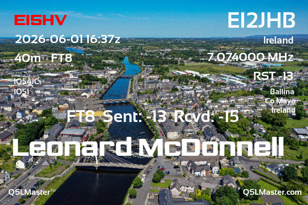 QSL Master Card for EI2JHB QSO with EI5HV