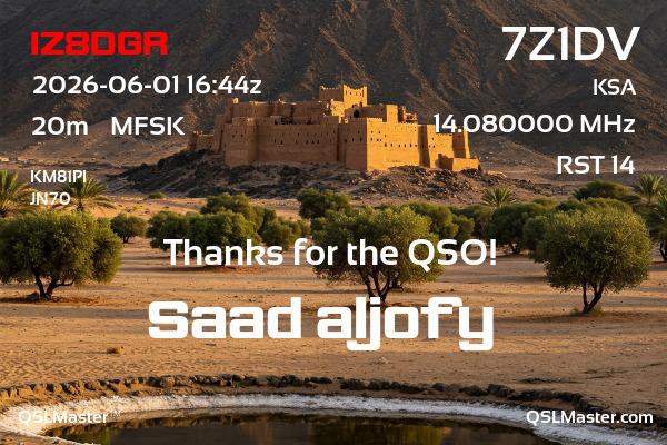 QSL Master Card for 7Z1DV QSO with IZ8DGR