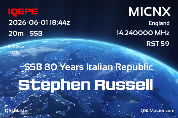 QSL Master Card for M1CNX QSO with IQ6PE