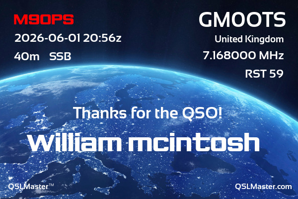QSL Master Card for GM0OTS QSO with M9OPS