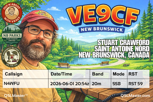 QSL Master Card for VE9CF QSO with N4WFU