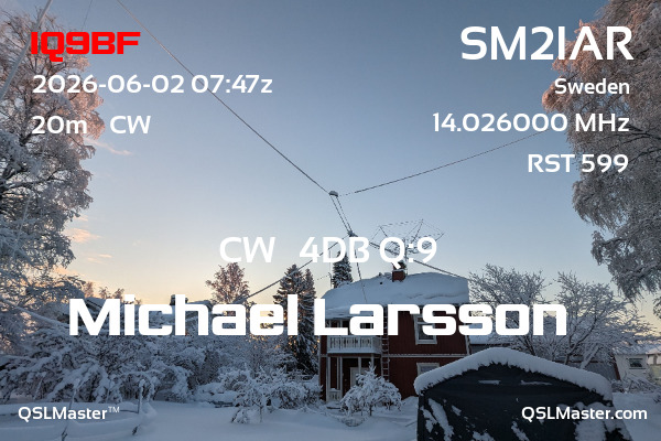 QSL Master Card for SM2IAR QSO with IQ9BF