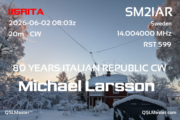 QSL Master Card for SM2IAR QSO with II5RITA