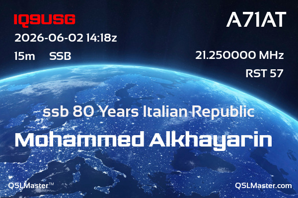QSL Master Card for A71AT QSO with IQ9USG
