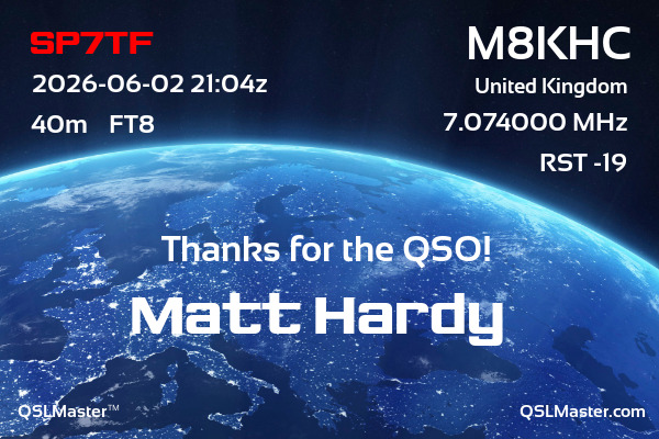 QSL Master Card for M8KHC QSO with SP7TF