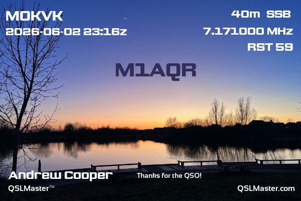 QSL Master Card for M1AQR QSO with M0KVK