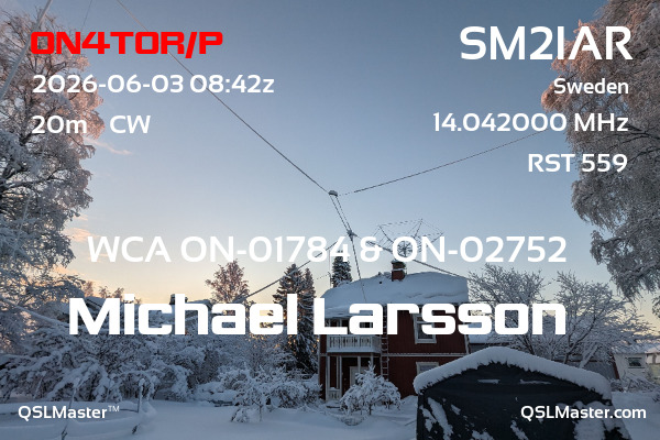 QSL Master Card for SM2IAR QSO with ON4TOR/P