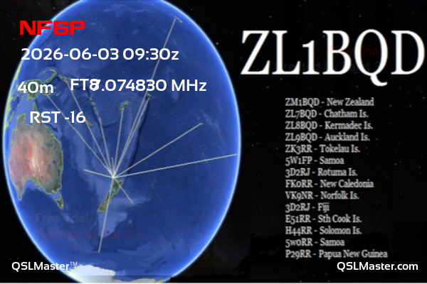 QSL Master Card for ZL1BQD QSO with NF6P