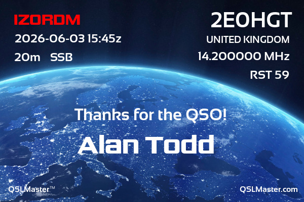 QSL Master Card for 2E0HGT QSO with IZ0RDM
