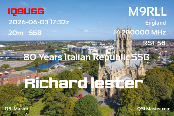 QSL Master Card for M9RLL QSO with IQ9USG