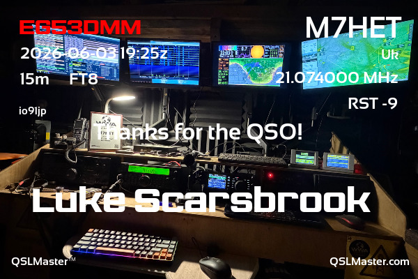 QSL Master Card for M7HET QSO with EG53DMM