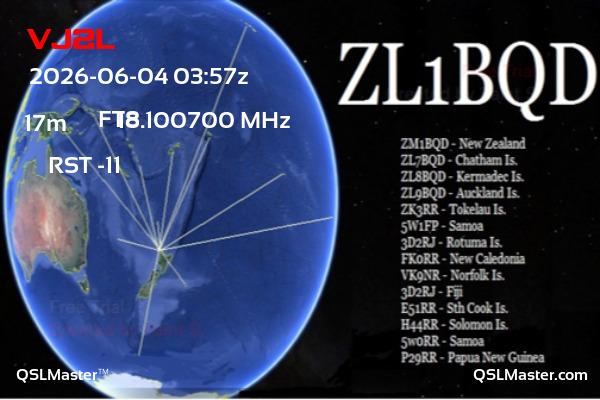 QSL Master Card for ZL1BQD QSO with VJ2L