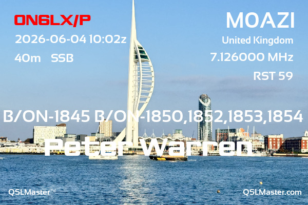 QSL Master Card for M0AZI QSO with ON6LX/P