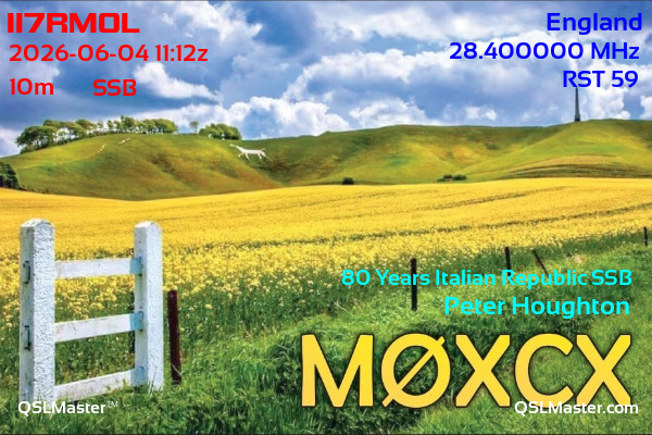 QSL Master Card for M0XCX QSO with II7RMOL
