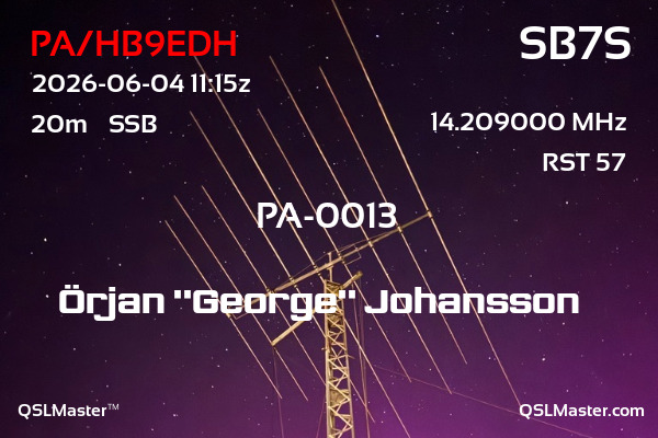 QSL Master Card for SB7S QSO with PA/HB9EDH