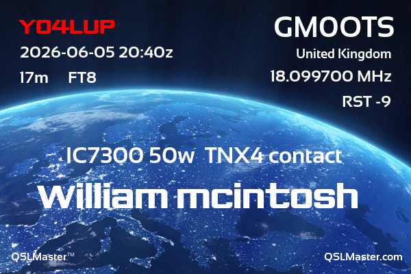 QSL Master Card for GM0OTS QSO with YO4LUP