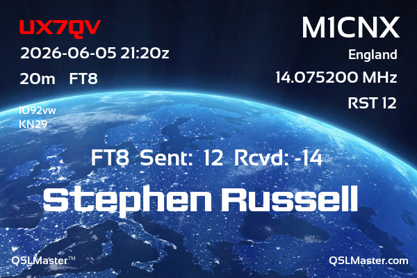 QSL Master Card for M1CNX QSO with UX7QV